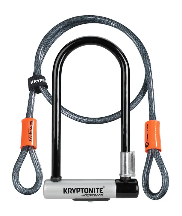 Kryptonite Lock Kryptolok U-Lock 100 x 230mm Key w/ 1.2m Krptoflex Cable & Bracket